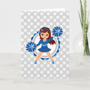 Blue Cheerleader Brunette - Cute Cheer Card
