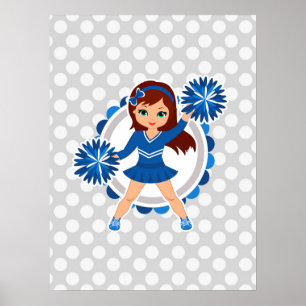 Blue Cheerleader Brunette - Cute Cheer Poster