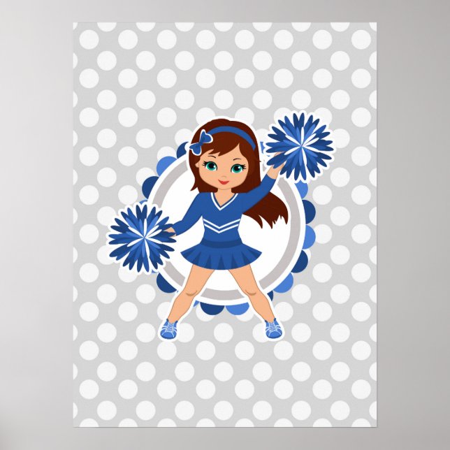 Blue Cheerleader Brunette - Cute Cheer Poster (Front)