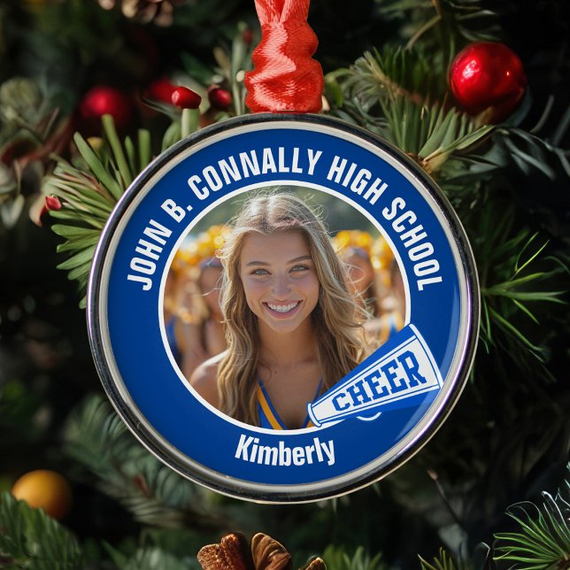 Blue Cheerleader Photo High School Christmas Metal Tree Decoration (Creator Uploaded)