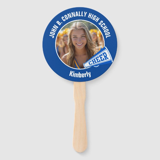 Blue Cheerleader Photo High School Parent Hand Fan (Front)