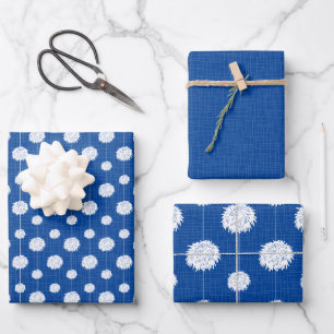 Blue Cheerleader Pom Pom Pattern Wrapping Paper Sheet