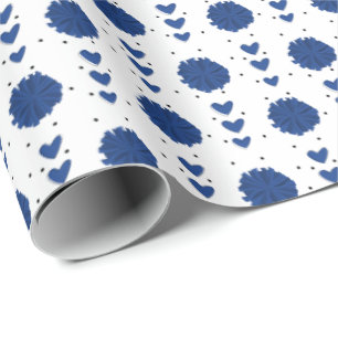 Blue Cheerleader Pom Poms & Hearts Pattern Wrapping Paper