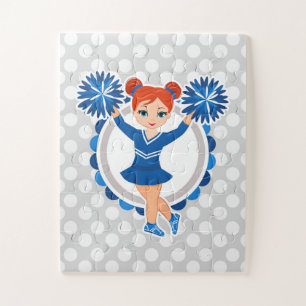 Blue Cheerleader Redhead - Cute Cheer Jigsaw Puzzle
