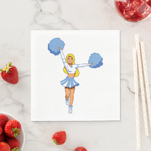 Blue Cheerleader with Pom Poms Cheer Squad Napkin