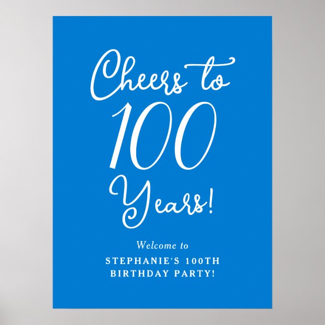 Blue Cheers to 100 Years Birthday Welcome Poster (Front)