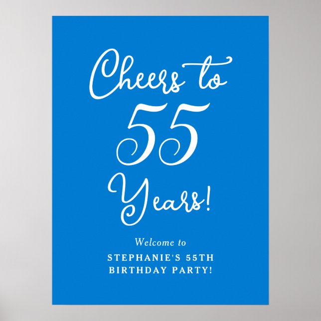 Blue Cheers to 55 Years Birthday Party Welcome Poster (Front)