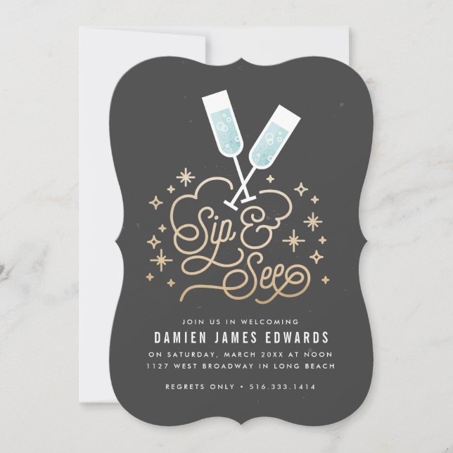 Blue Cheers to the Little One Sip & See Invitation (Front)