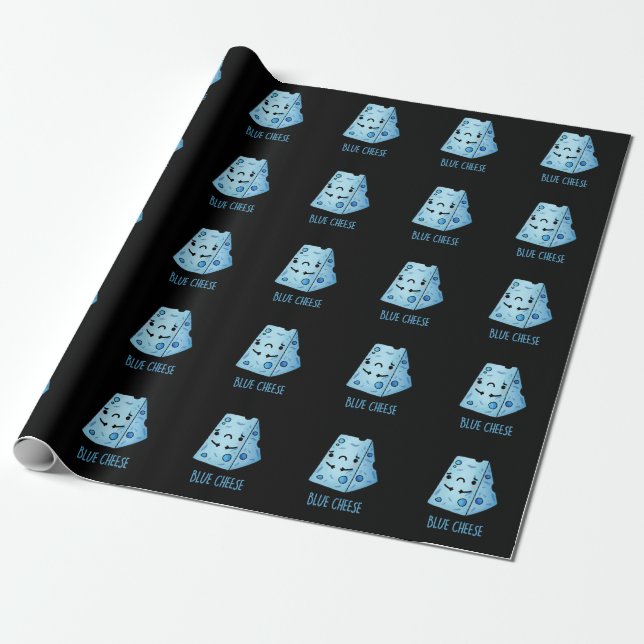 Blue Cheese Funny Sad Pun Dark BG Wrapping Paper (Unrolled)