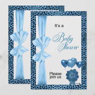 Blue Cheetah Print Baby Shower Invitation