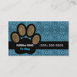 Blue Cheetah Print Custom Paw Pet Sitter Business Card