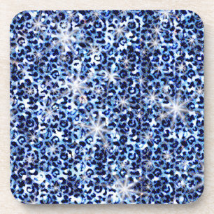 Blue Cheetah Sparkles Coaster