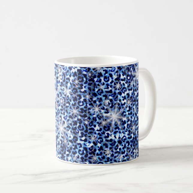Blue Cheetah Sparkles Coffee Mug (Front Right)