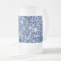 Blue Cheetah Sparkles Frosted Glass Beer Mug