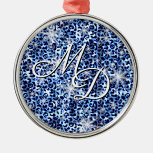 Blue Cheetah Sparkles Metal Tree Decoration