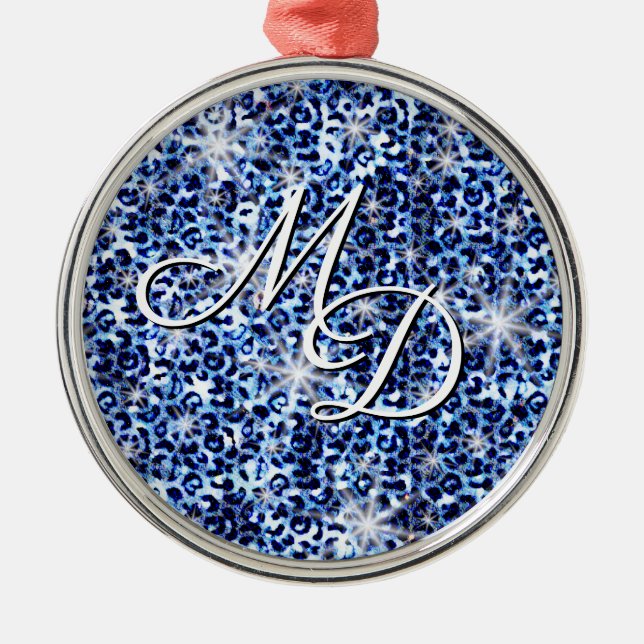 Blue Cheetah Sparkles Metal Tree Decoration (Front)