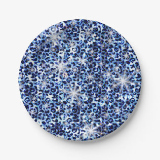 Blue Cheetah Sparkles Paper Plate