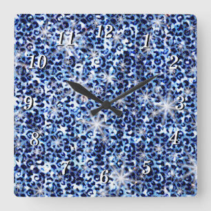 Blue Cheetah Sparkles Wall Clock