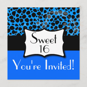 Blue Cheetah Sweet 16 Birthday Invitation