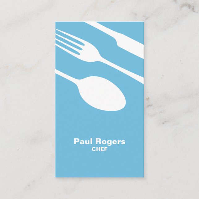 Blue chef or catering cutlery business card (Front)