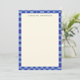 Blue Chequerboard Border Personalised Name Flat Card
