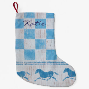 Blue chequerboard horses small christmas stocking
