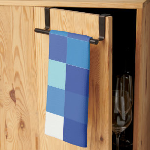 Blue Chequerboard Modern Squares Pattern Tea Towel