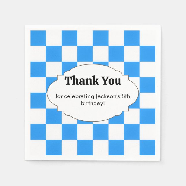 Blue Chequerboard Party Napkins  (Front)