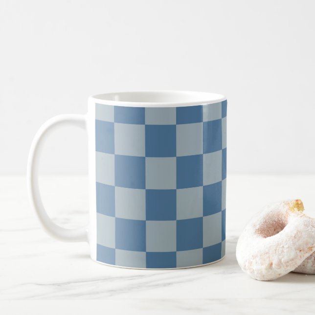 Blue Chequerboard Pattern Coffee Mug (With Donut)