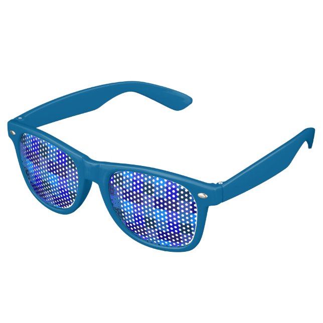 Blue chequerboard pattern retro sunglasses (Angled)