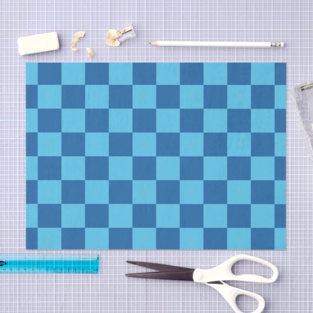 Blue Chequerboard Pattern Tissue Paper (Craft)