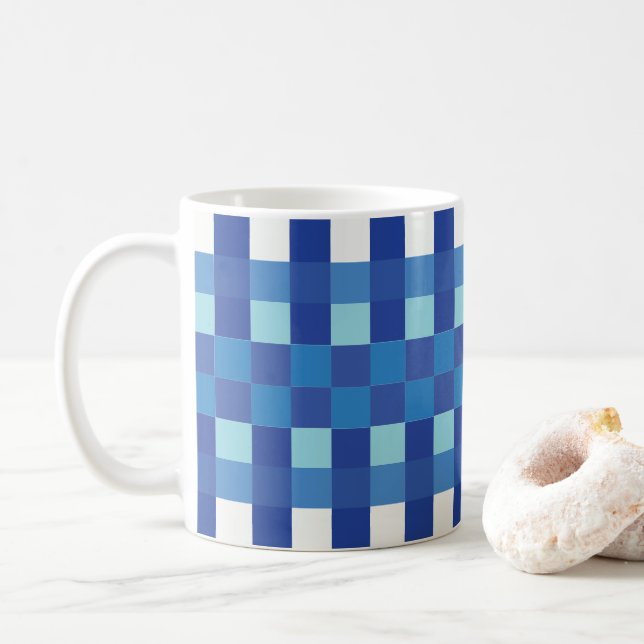 Blue Chequerboard Squares Coffee Mug (With Donut)