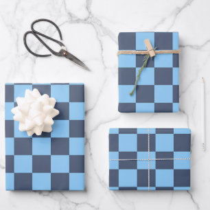 Blue Chequerboard Wrapping Paper Sheet
