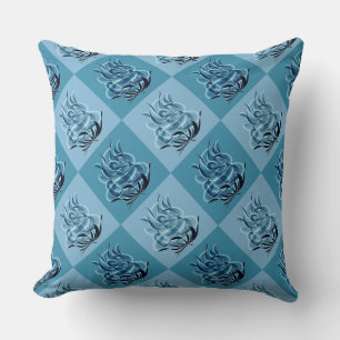Blue Chequered Abstract Blue Roses Throw Pillow