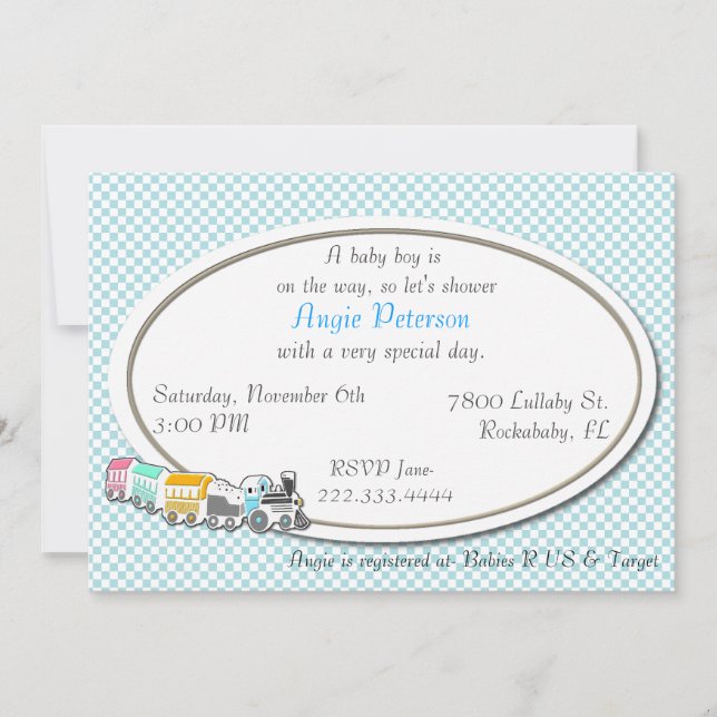 Blue Chequered Baby Boy Shower Invitation (Front)
