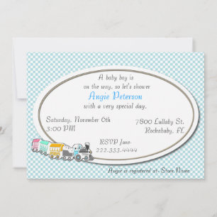 Blue Chequered Baby Boy Shower Invitation