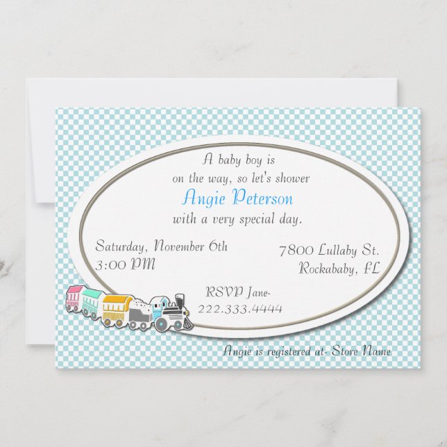 Blue Chequered Baby Boy Shower Invitation (Front)