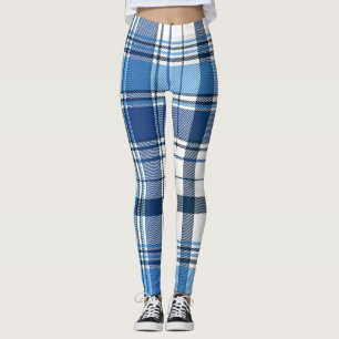 Blue Chequered Classic Scottish Plaid Pattern. Leggings