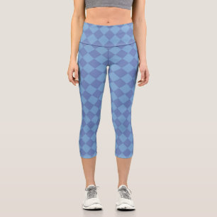 Blue Chequered Diamond Pattern  Capri Leggings