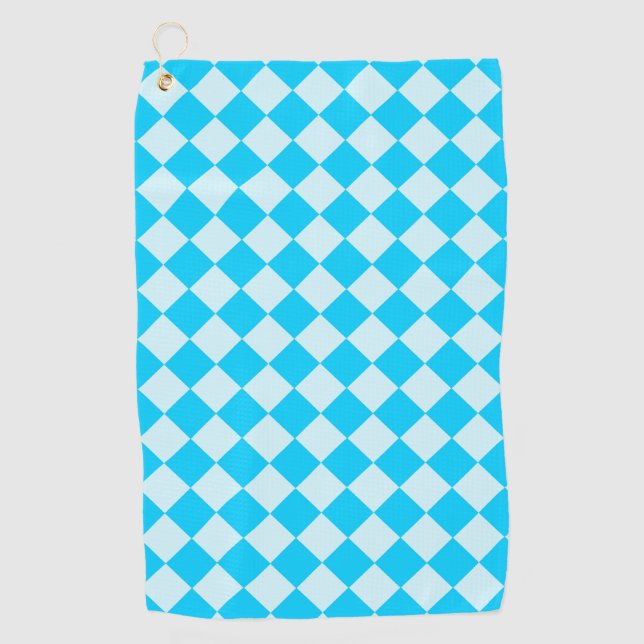 Blue Chequered Diamond Pattern Golf Towel (Front)