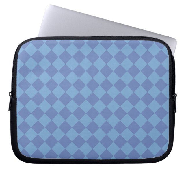 Blue Chequered Diamond Pattern Laptop Sleeve (Front)