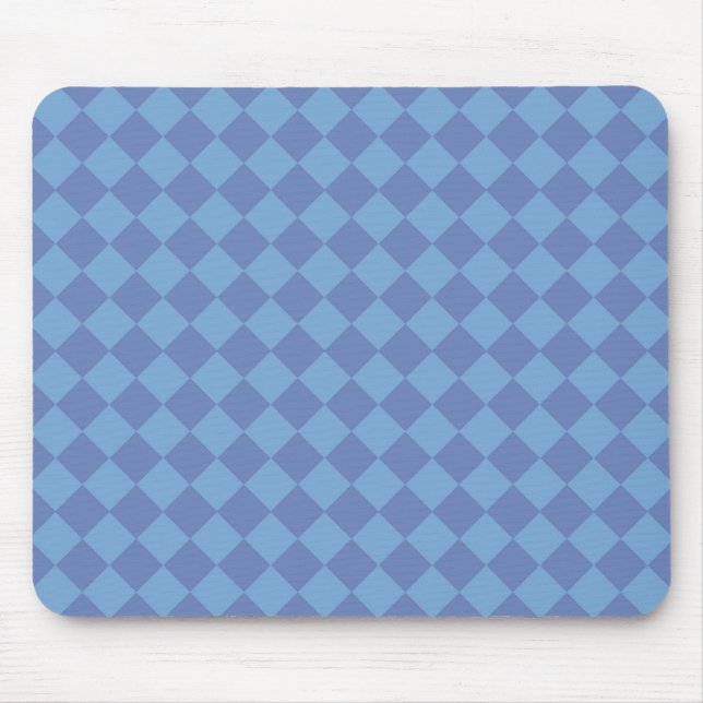 Blue Chequered Diamond Pattern  Mouse Mat (Front)