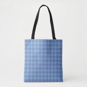 Blue Chequered Diamond Pattern Shoulder Tote Bag