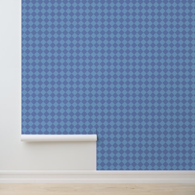 Blue Chequered Diamond Pattern Wallpaper (Application)
