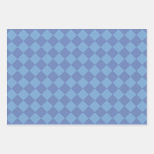 Blue Chequered Diamond Pattern Wrapping Paper Sheet