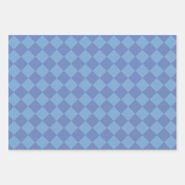 Blue Chequered Diamond Pattern Wrapping Paper Sheet (Front)