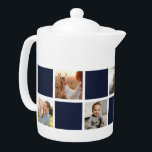 Blue Chequered Family Photo Collage<br><div class="desc">Custom navy blue and white chequered photo teapot. Perfect gift for your family,  grandparents,  or newlyweds. More colour options available. Easily personalise our blue chequered teapot with your photos. INFO: Both portrait and landscape images will work as far as the focal point is fairly central.</div>