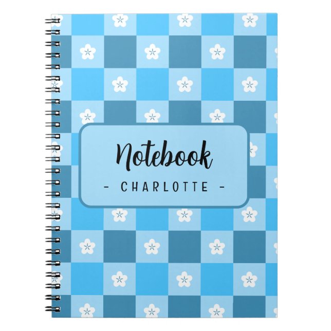 Blue Chequered Floral Notebook (Front)