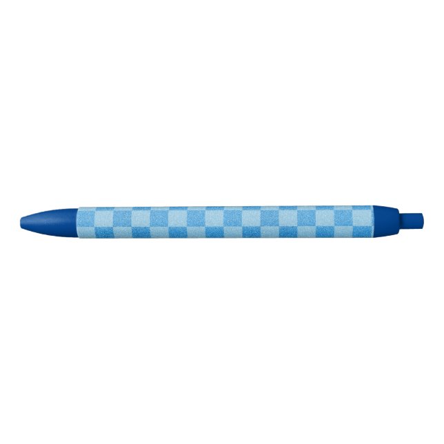 Blue Chequered Glitter Black Ink Pen (Front)