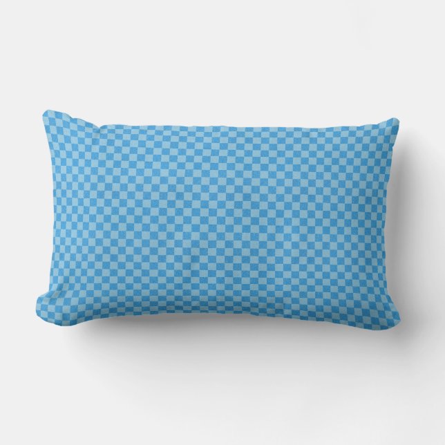Blue Chequered Glitter Lumbar Cushion (Front)